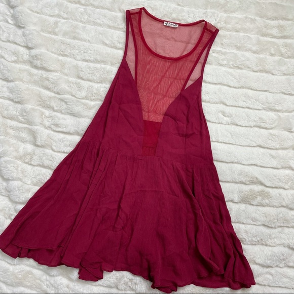 Free People Marble Mesh Red Peplum Tank Top Sz S - Picture 8 of 10